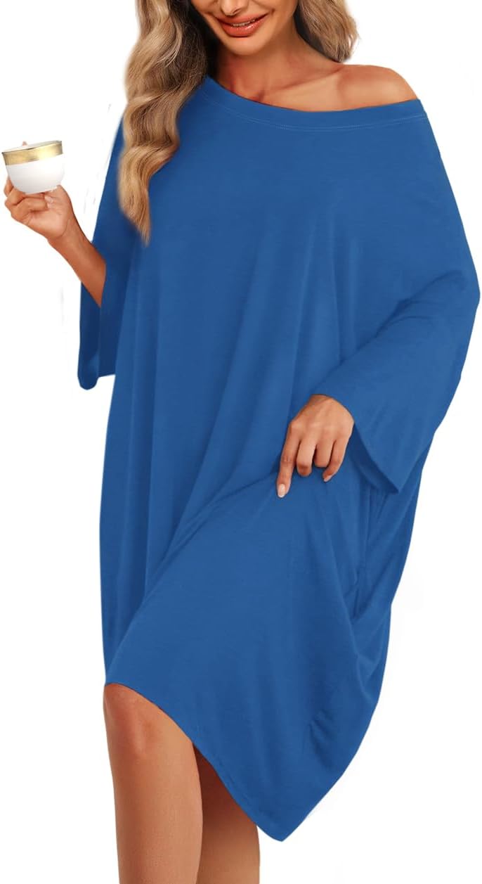 KFUBUO Plus Size Nightgowns for Women Oversized Sleep Tshirts Dress Short Sleeves Sleepwear With Pocket Fit S-5XL-5