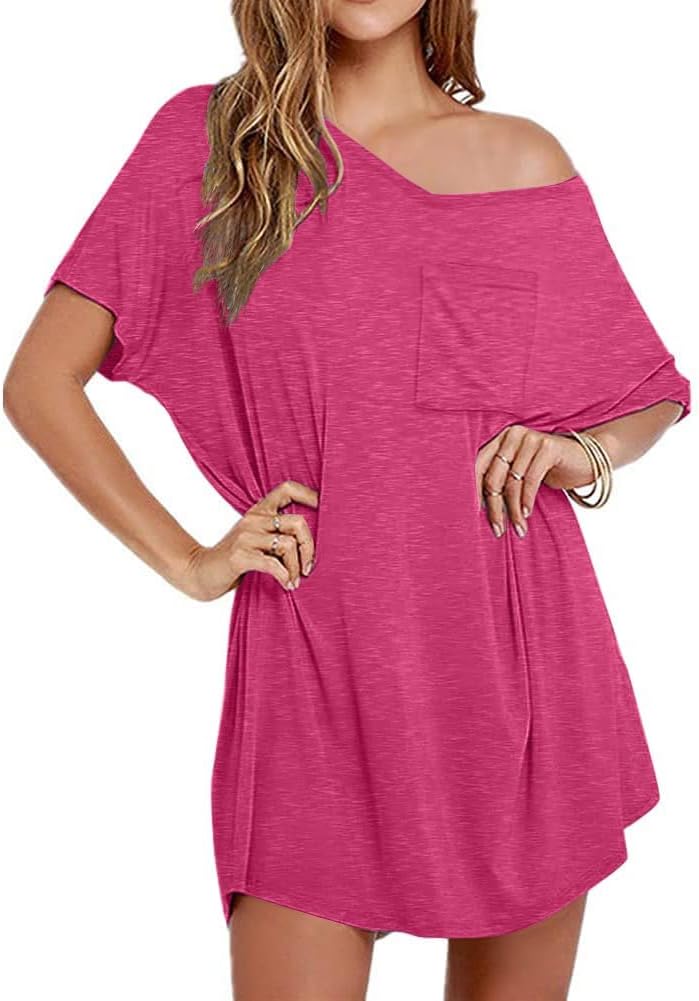 Ekouaer Womens Tshirt Nightgown Cotton V Neck Sleepshirts Comfy Casual Nightshirt for Women-52