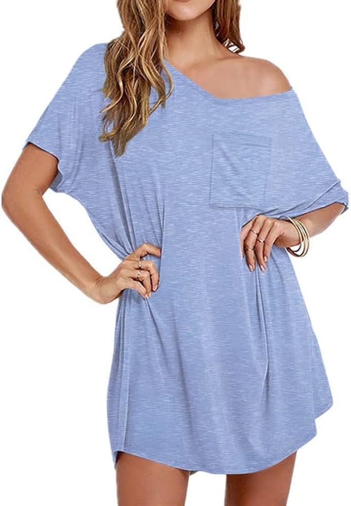 Ekouaer Womens Tshirt Nightgown Cotton V Neck Sleepshirts Comfy Casual Nightshirt for Women-70