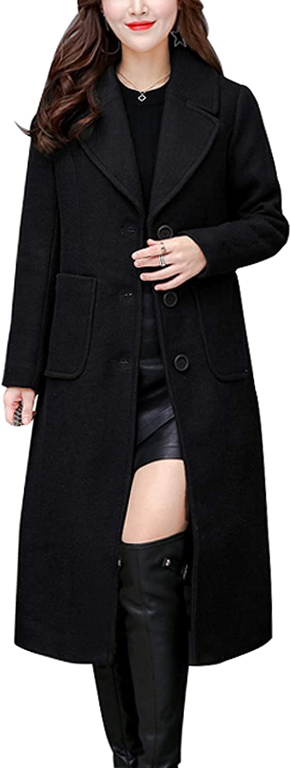 chouyatou Women's Big Notch Lapel Single Breasted Mid-Long Wool Blend Coat-54