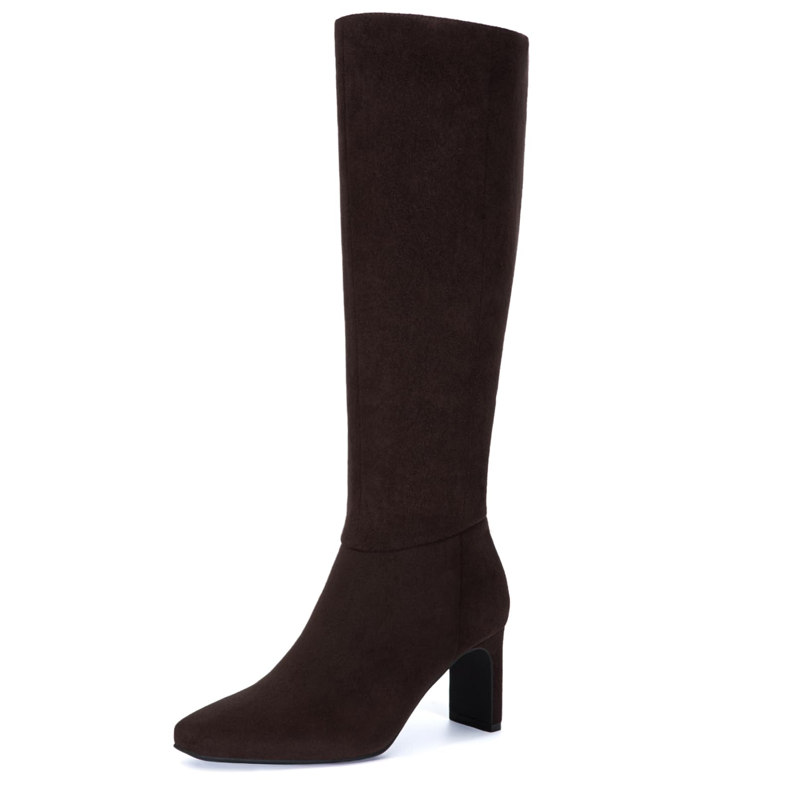 Athlefit Knee High Boots for Women Square Toe Chunky Heeled Tall Boots with Side Zipper-38