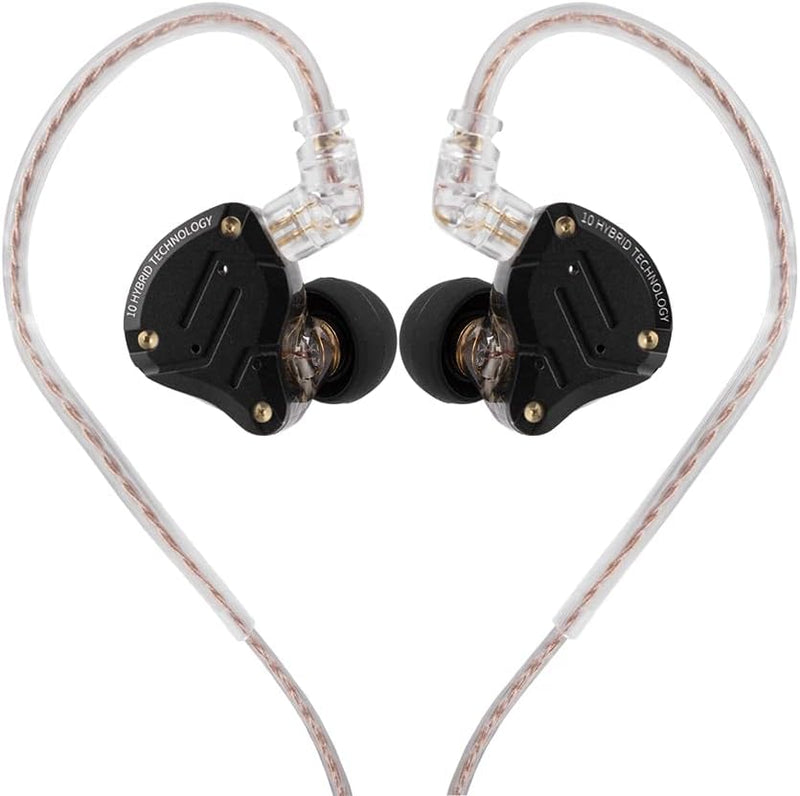 Linsoul KZ ZS10 Pro, 4BA+1DD 5 Driver in Ear Monitor, HiFi Wired Earbuds, Gaming Earbuds, Hybrid IEM Earphones with Stainless Steel Faceplate, Detachable Cable for Musician(with Mic, Dark Black)