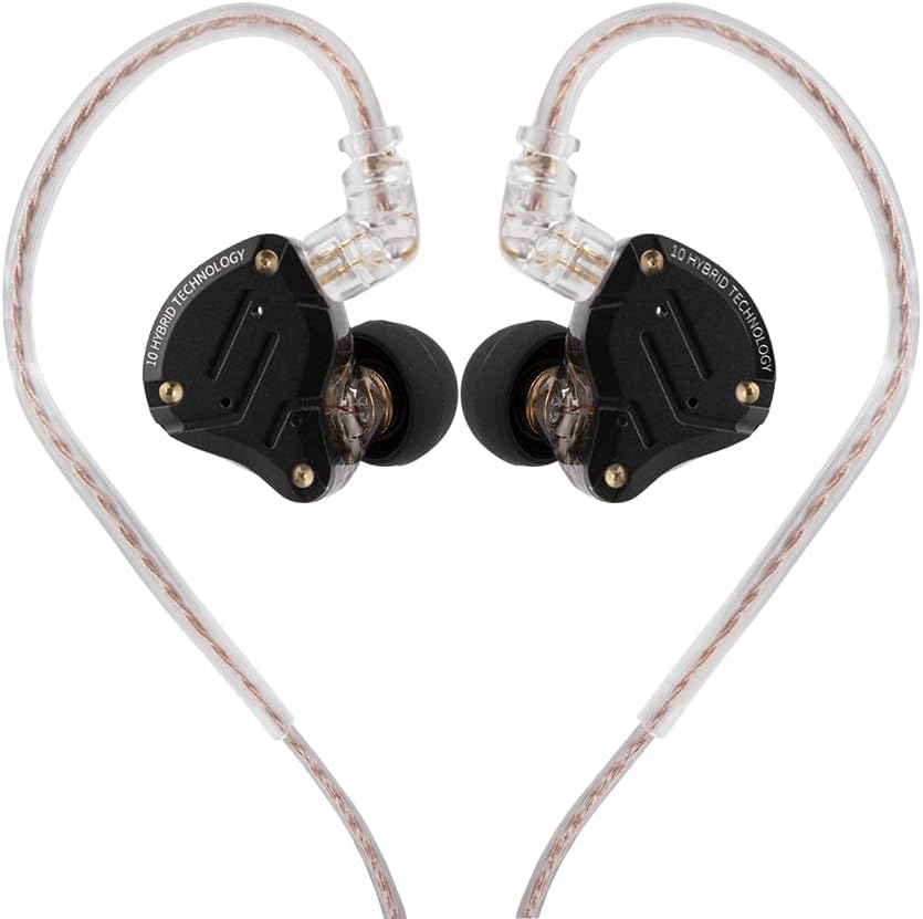 Linsoul KZ ZS10 Pro, 4BA+1DD 5 Driver in Ear Monitor, HiFi Wired Earbuds, Gaming Earbuds, Hybrid IEM Earphones with Stainless Steel Faceplate, Detachable Cable for Musician(with Mic, Dark Black)