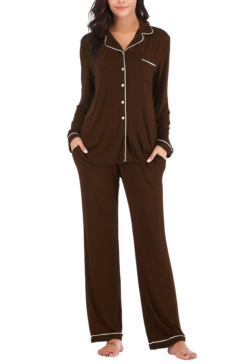 Aamikast Women's Pajama Sets Long Sleeve Button Down Sleepwear Nightwear Soft Pjs Lounge Sets-45