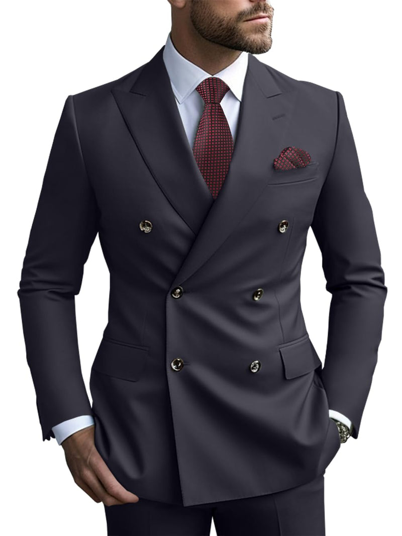 2 Piece Double Breasted Men Suit Slim Fit Mens Double Breasted Blazer Pants Sets Wedding Suit Prom Suits-94