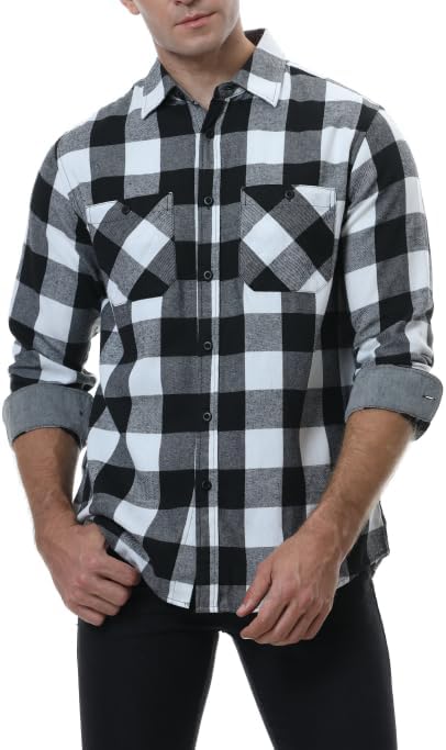 Esabel.C Mens Flannel Shirt Regular Fit Long Sleeve,Casual Button Down Plaid Flannel Shirt for Men-66
