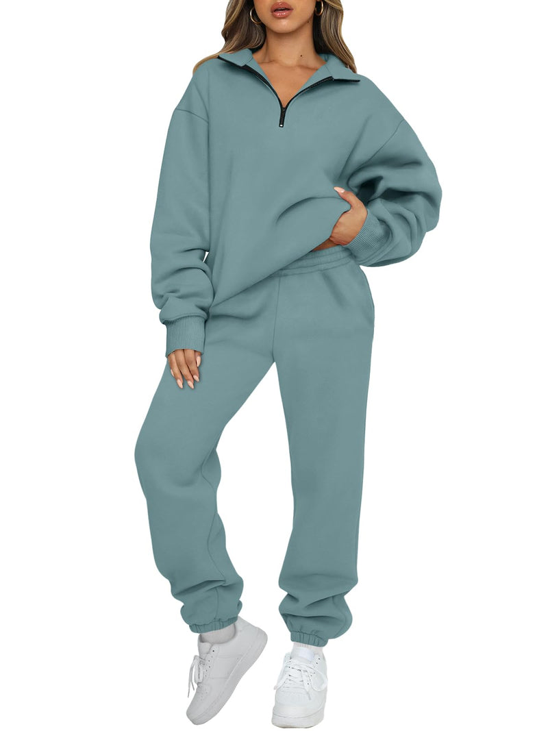 AUTOMET Women's Sweatsuits 2 Piece Outfits Lounge Sets Long Sleeve Half Zip Pullover and Baggy Sweatpants with Pockets-20