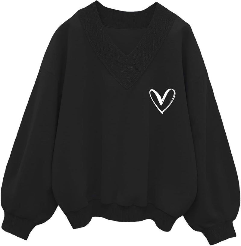 Hilinker Womens V Neck Oversized Sweatshirts Casual Drop Shoulder Long Sleeve Pullover Tops-47