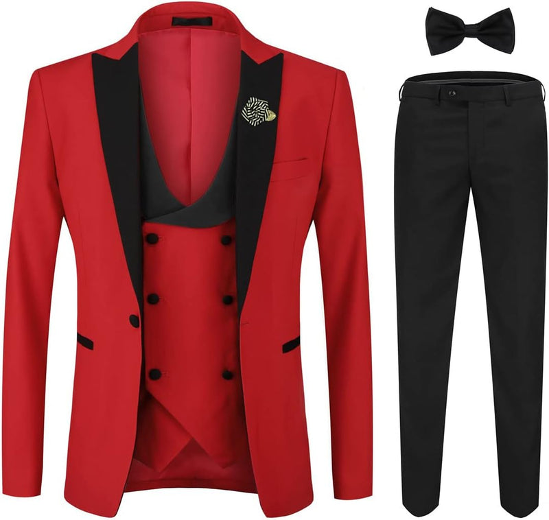 YFFUSHI Men's 3 Piece Suit Slim Fit One Button Prom Suits Set Blazer Vest Trousers-46
