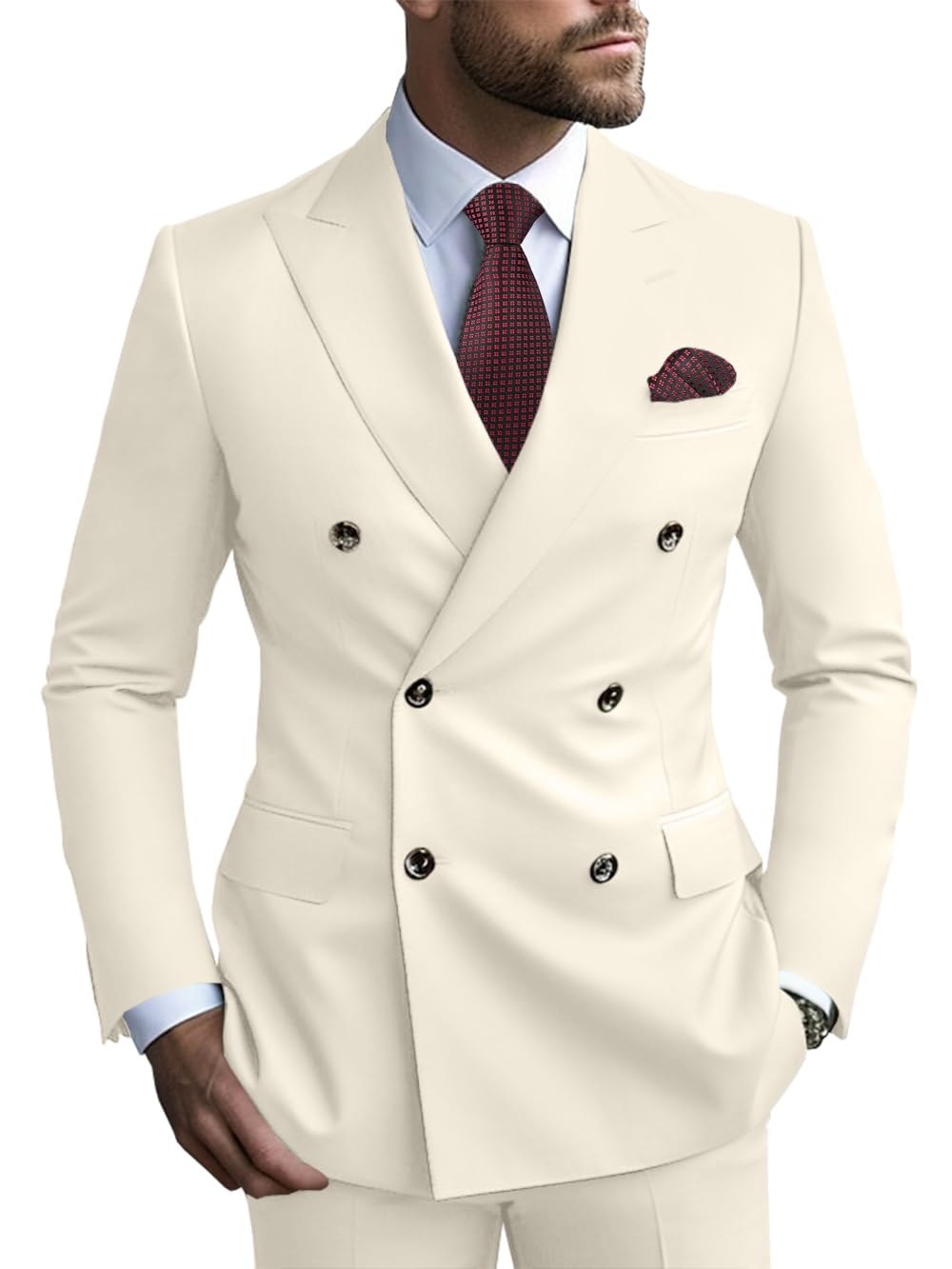 2 Piece Double Breasted Men Suit Slim Fit Mens Double Breasted Blazer Pants Sets Wedding Suit Prom Suits-7