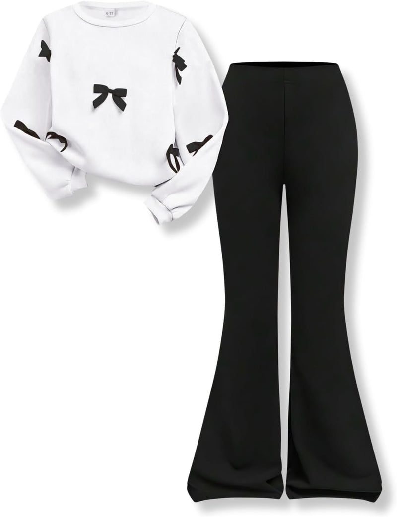 Voxikidio Girls 2 Piece Outfits Long Sleeve Butterfly Sweatshirt & Flared Pants Fall Clothing Set Size 7-12 Years