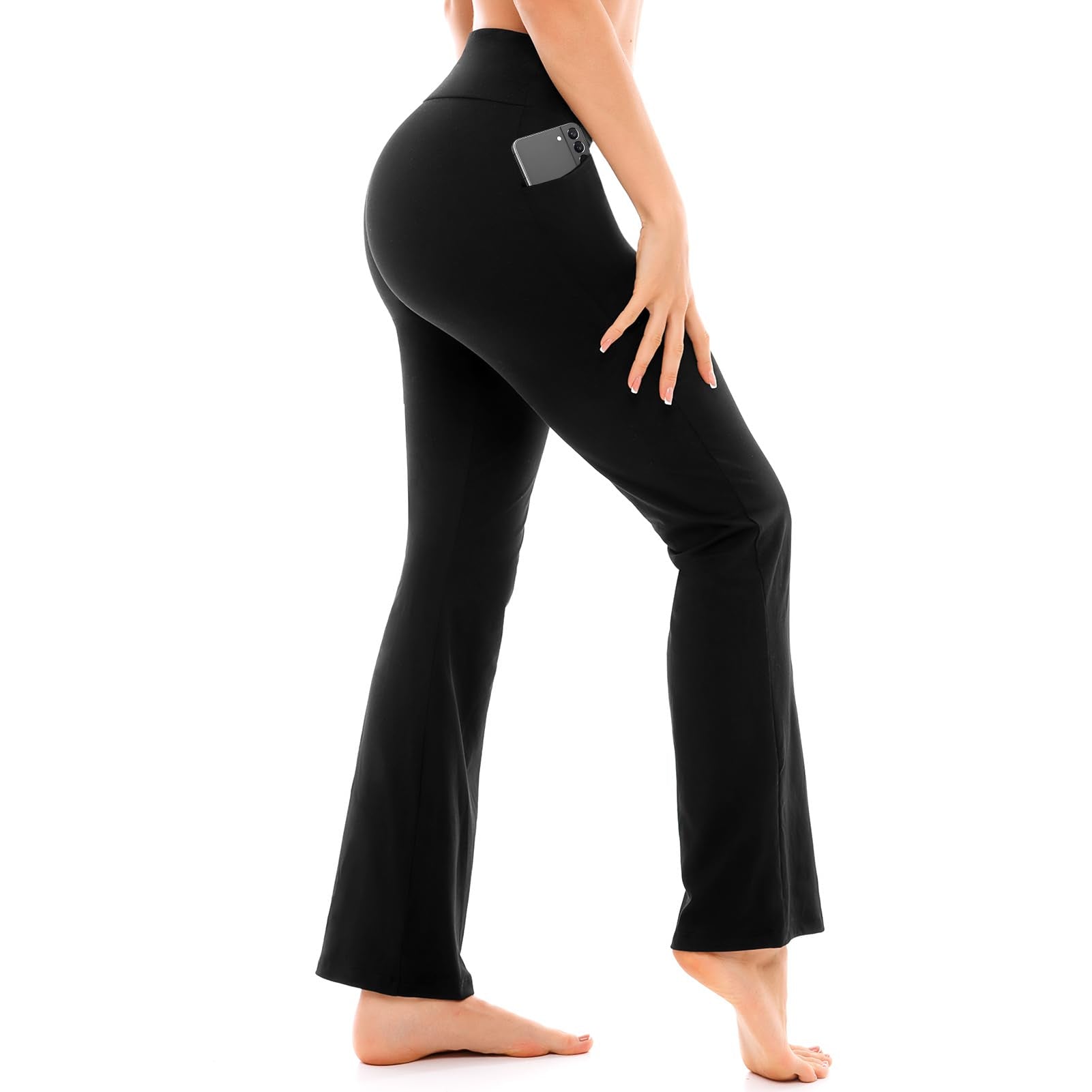 Walifrey Flare Leggings with Pocket for Women,High Waisted Opaque Flare Pants for Yoga Workout