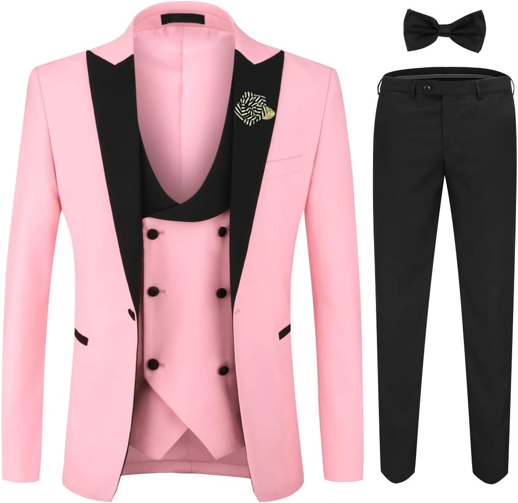 YFFUSHI Men's 3 Piece Suit Slim Fit One Button Prom Suits Set Blazer Vest Trousers-57