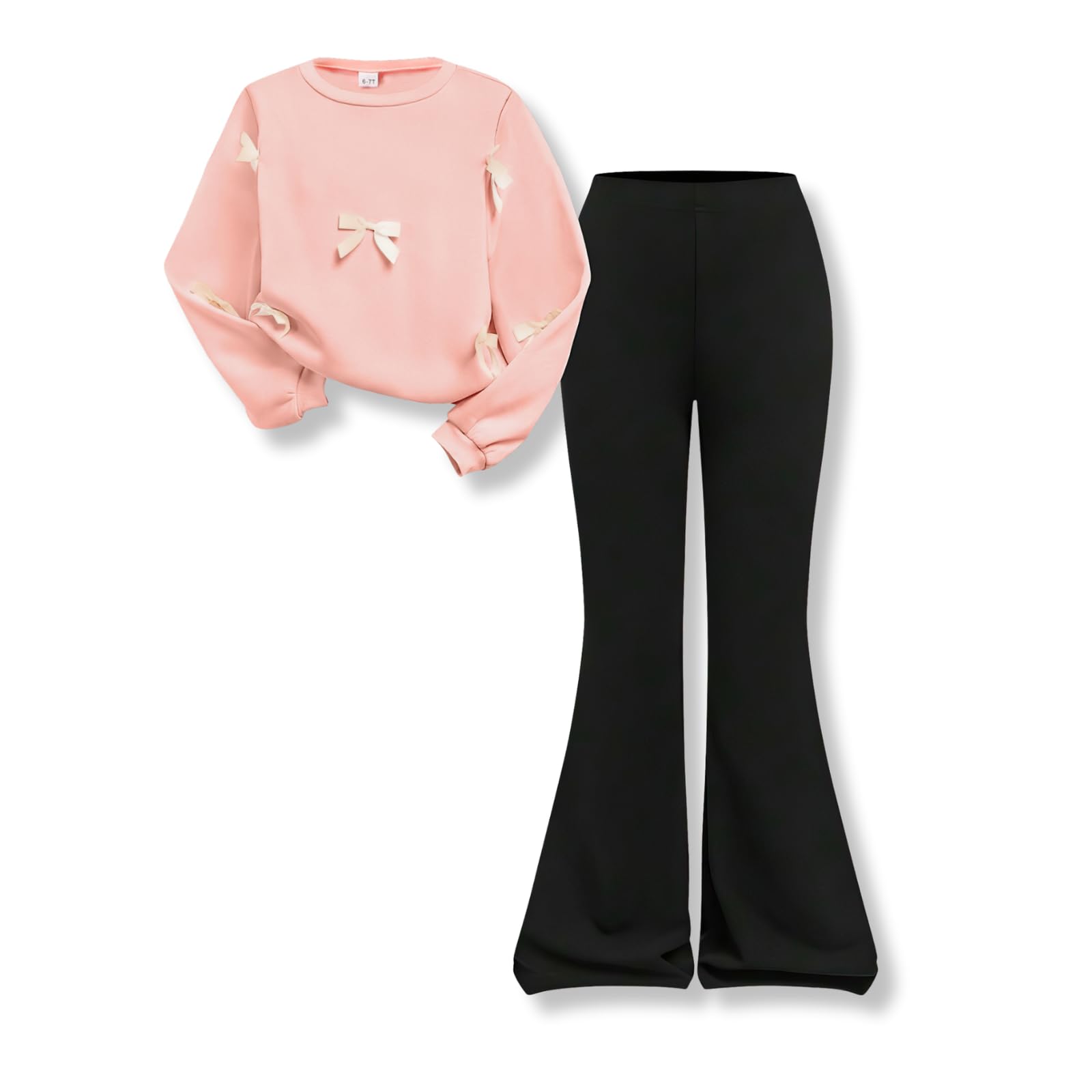 Voxikidio Girls 2 Piece Outfits Long Sleeve Butterfly Sweatshirt & Flared Pants Fall Clothing Set Size 7-12 Years