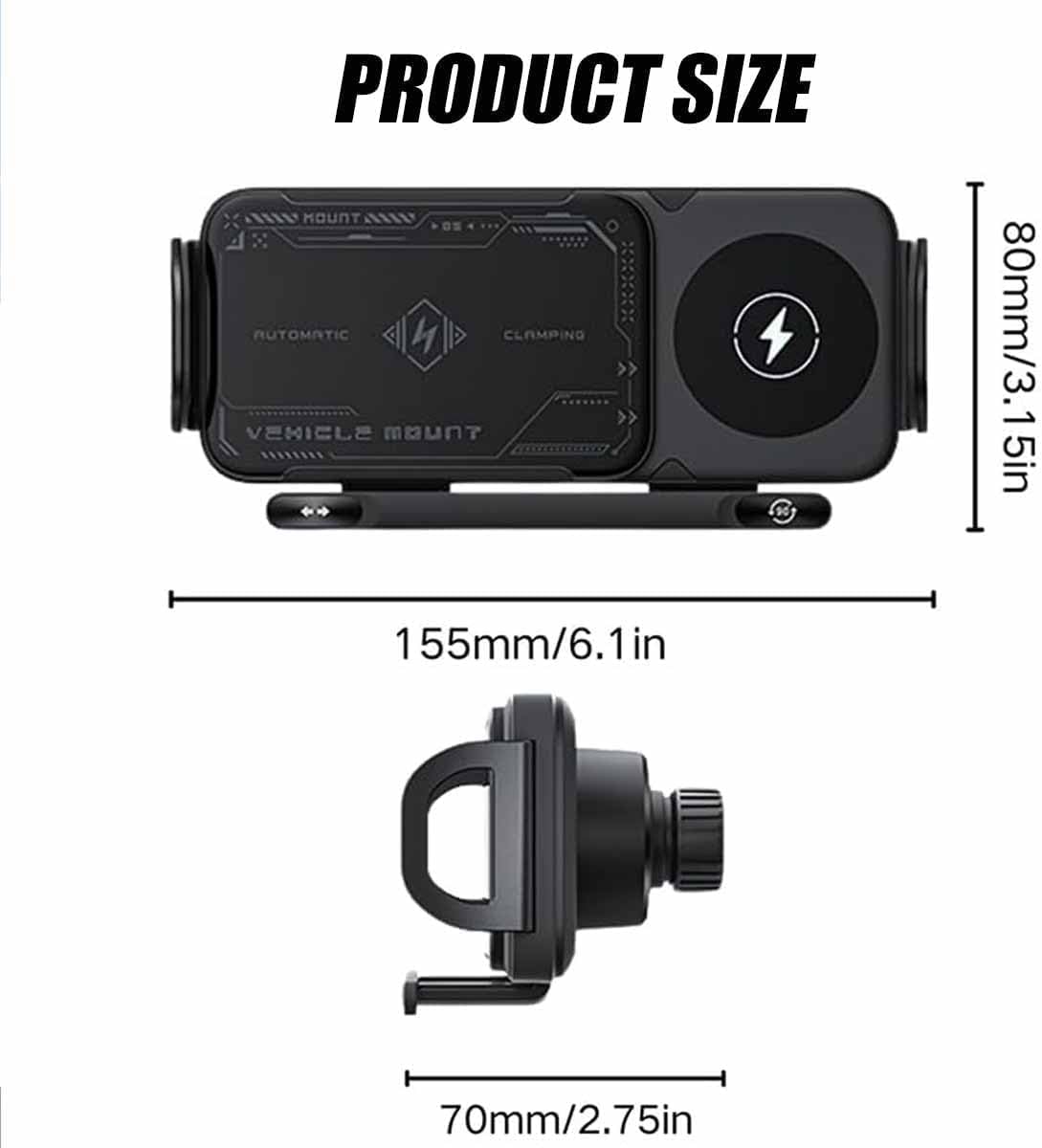 High Intelligent 2 in 1 Auto Rotating Car Charger Cell Phone/Pad Holder, One-Touch Rotatable Car Vent Mount for Smartphone/Pad/Foldable Phone (Black)