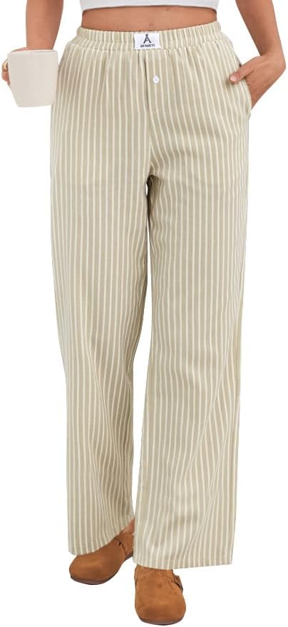ANRABESS Womens Striped Gingham Pants 2026 Pajama Lounge Boxer Pants Cute Comfy PJ Bottoms with Pockets Y2K Plaid Outfits-42