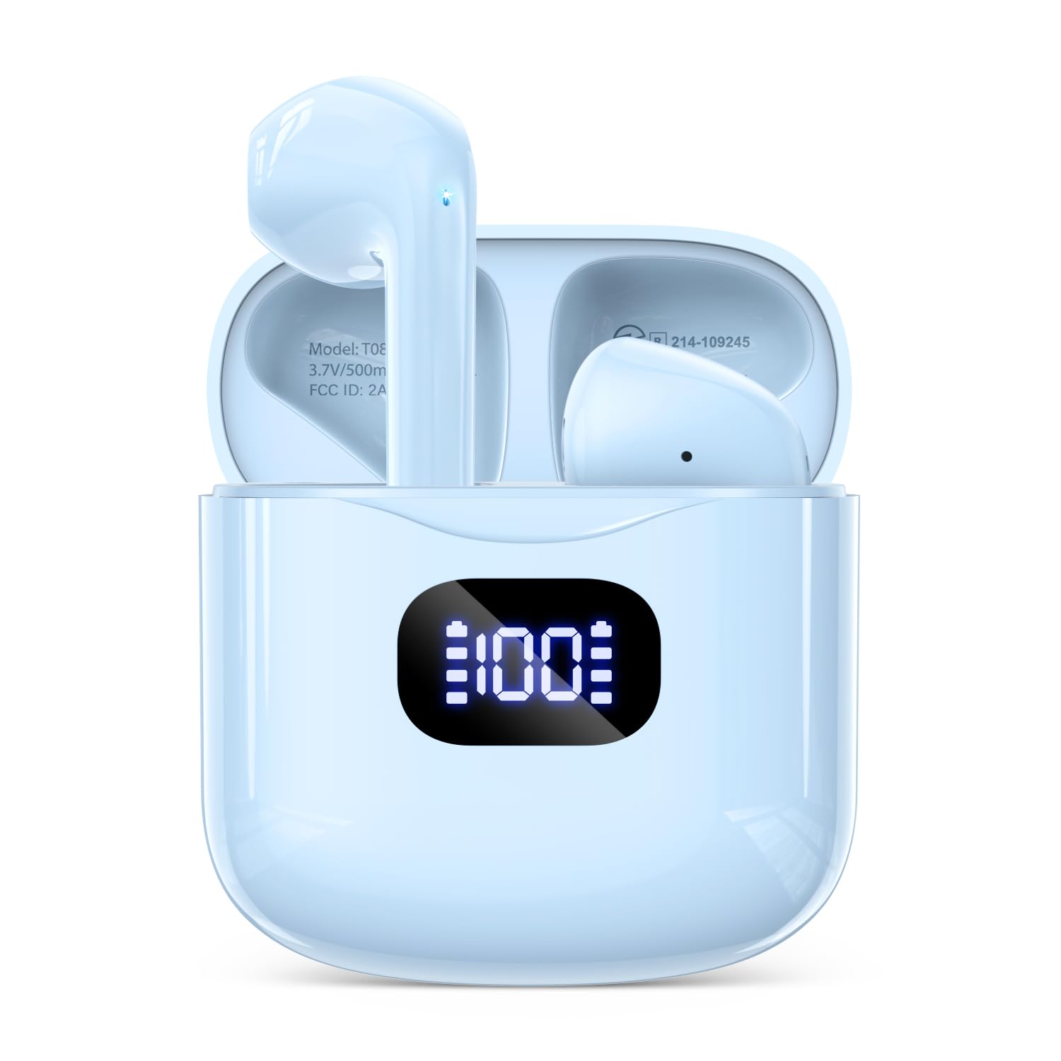 Wireless Earbuds Bluetooth 5.3 Headphones, 40Hrs Playback Stereo Ear Buds with LED Display Charging Case IPX7 Waterproof in-Ear Earphones with Mic for Phone Tablet Laptop Sports, White