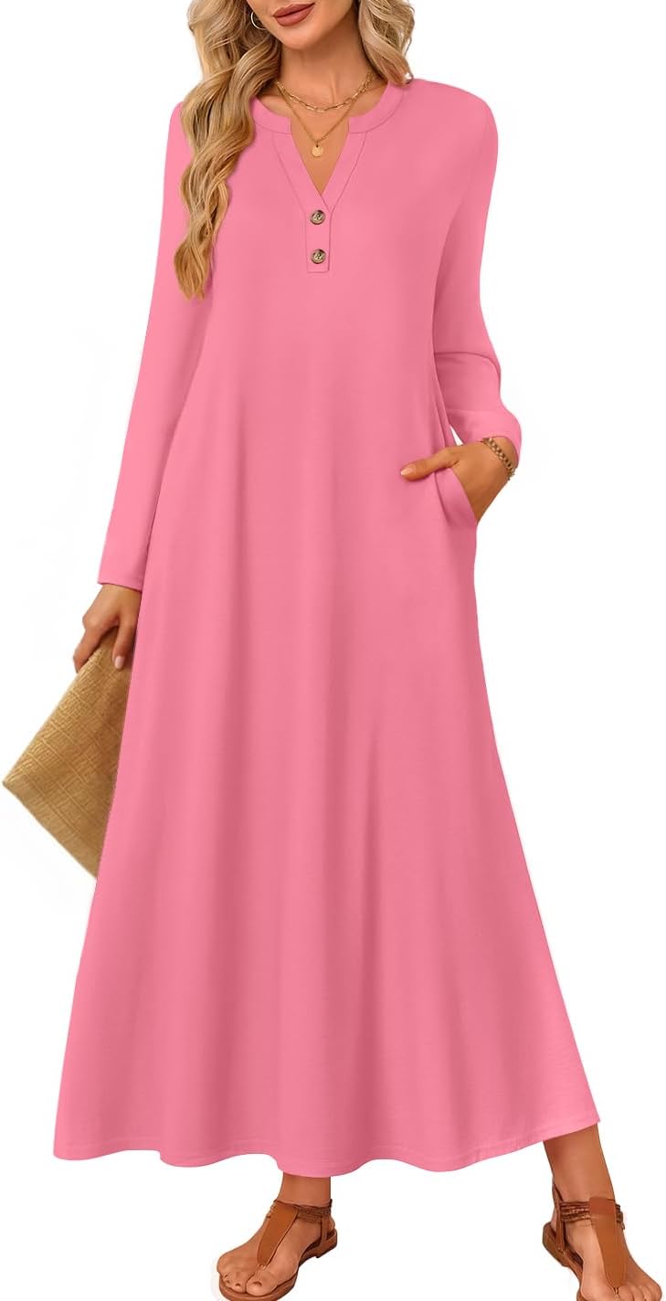 ZESICA Fall Long Sleeve Comfortable Loose Maxi Dresses for Women 2026 Elegant Classy Winter Wedding Guest Dress-35