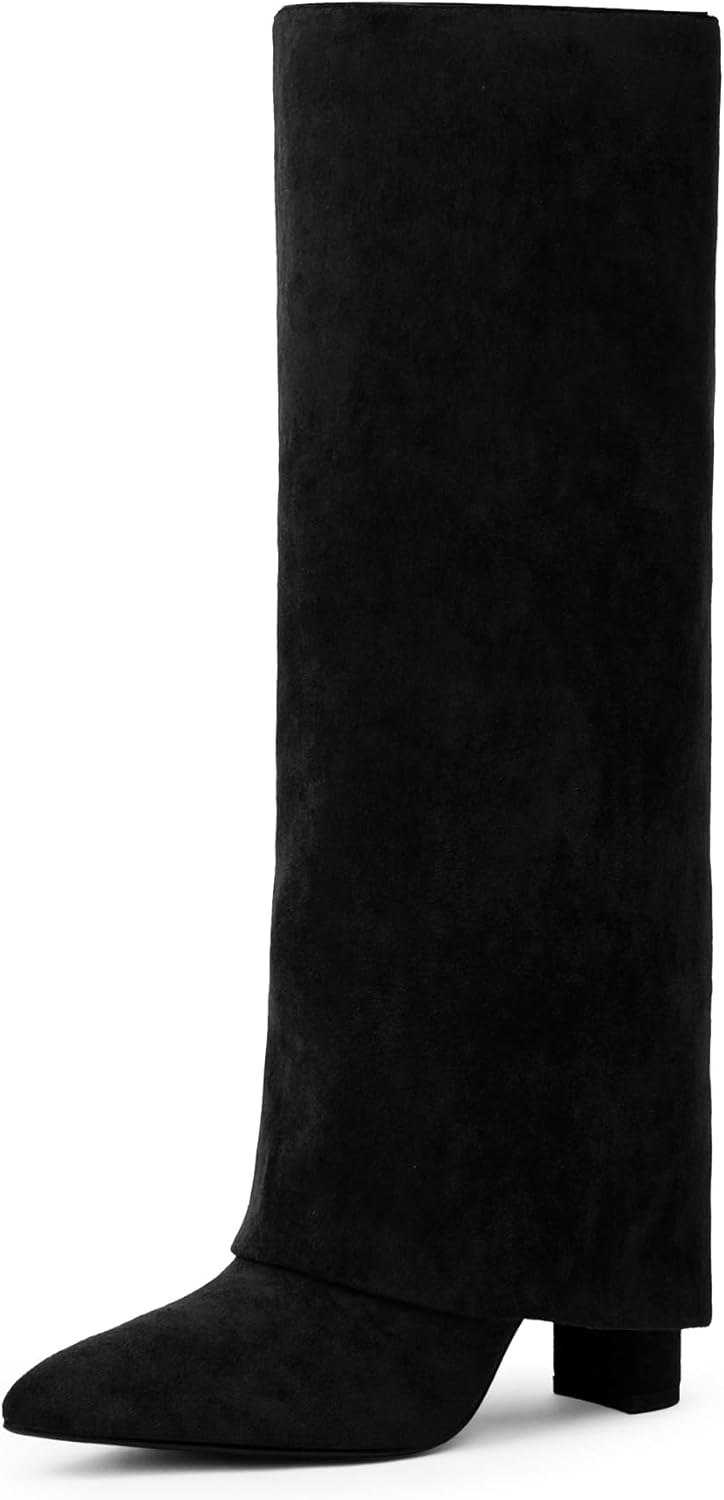 Modatope Knee High Boots Women Fold Over Knee High Boots Chunky High Heels Long Boots Zipper Pointed Toe Dress Tall Boots for Women-26