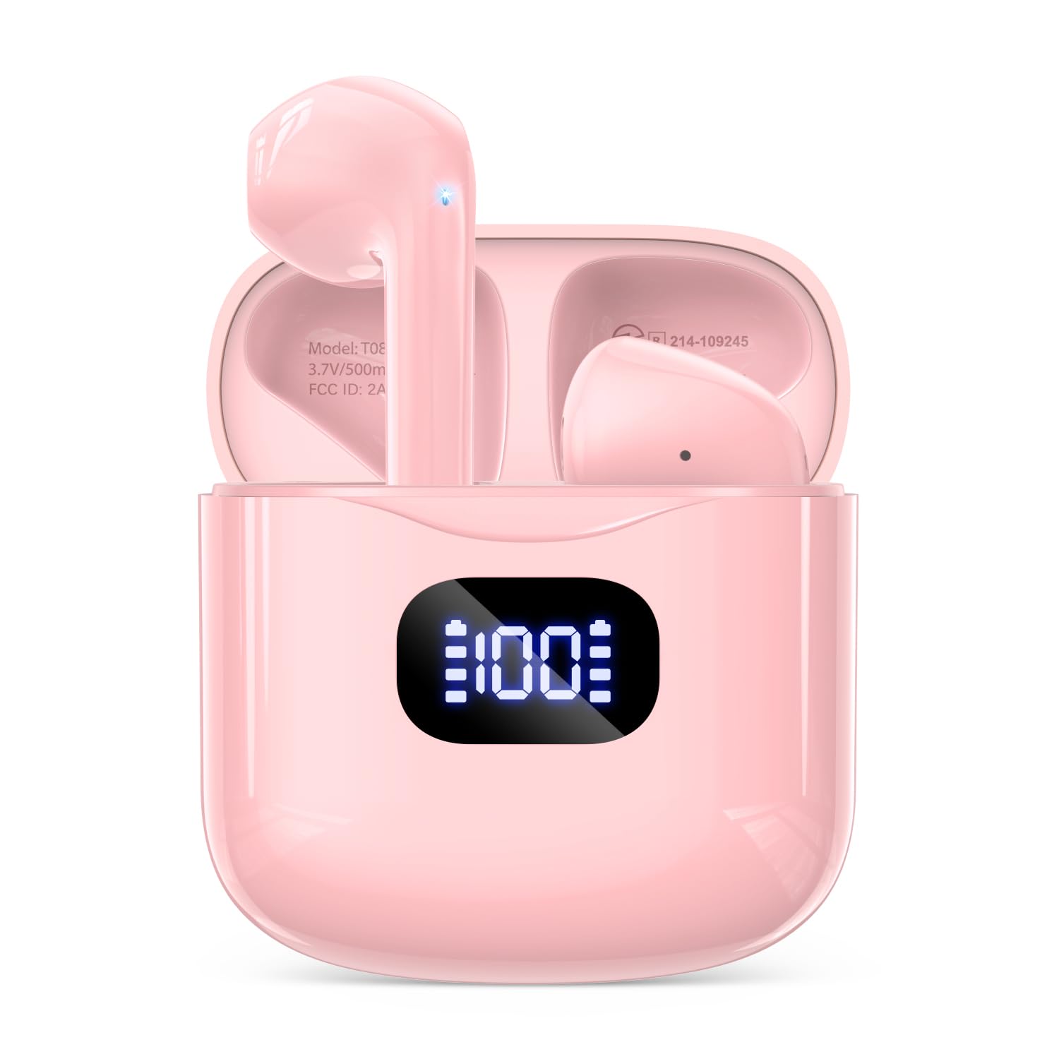 Wireless Earbuds Bluetooth 5.3 Headphones, 40Hrs Playback Stereo Ear Buds with LED Display Charging Case IPX7 Waterproof in-Ear Earphones with Mic for Phone Tablet Laptop Sports, White