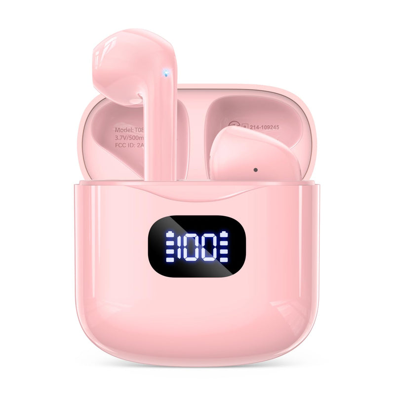 Wireless Earbuds Bluetooth 5.3 Headphones, 40Hrs Playback Stereo Ear Buds with LED Display Charging Case IPX7 Waterproof in-Ear Earphones with Mic for Phone Tablet Laptop Sports, White