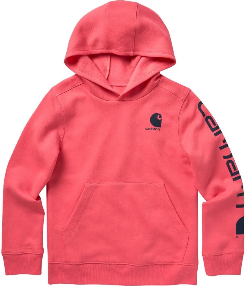Carhartt Girls' Hooded Pullover Sweatshirt, Pink Lemonade, 5