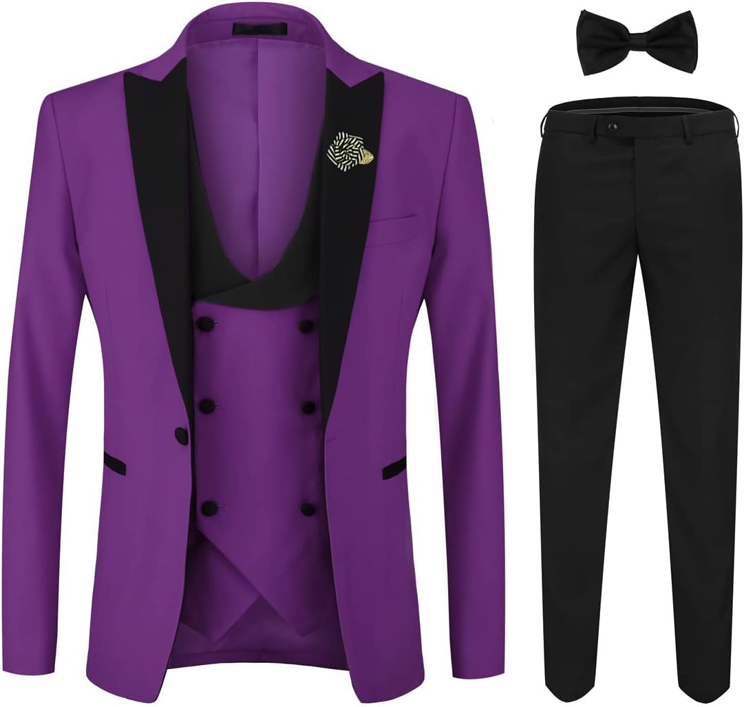 YFFUSHI Men's 3 Piece Suit Slim Fit One Button Prom Suits Set Blazer Vest Trousers-61