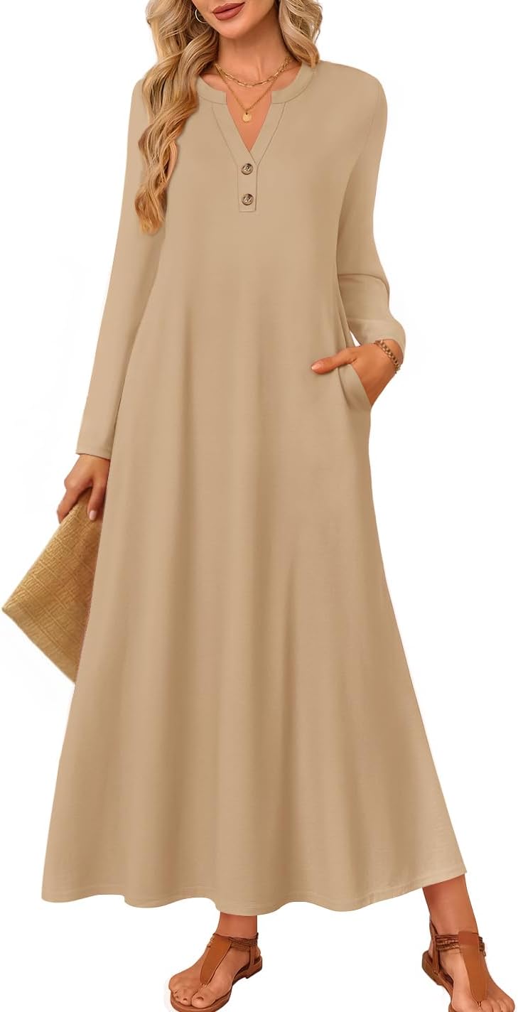 ZESICA Fall Long Sleeve Comfortable Loose Maxi Dresses for Women 2026 Elegant Classy Winter Wedding Guest Dress-5