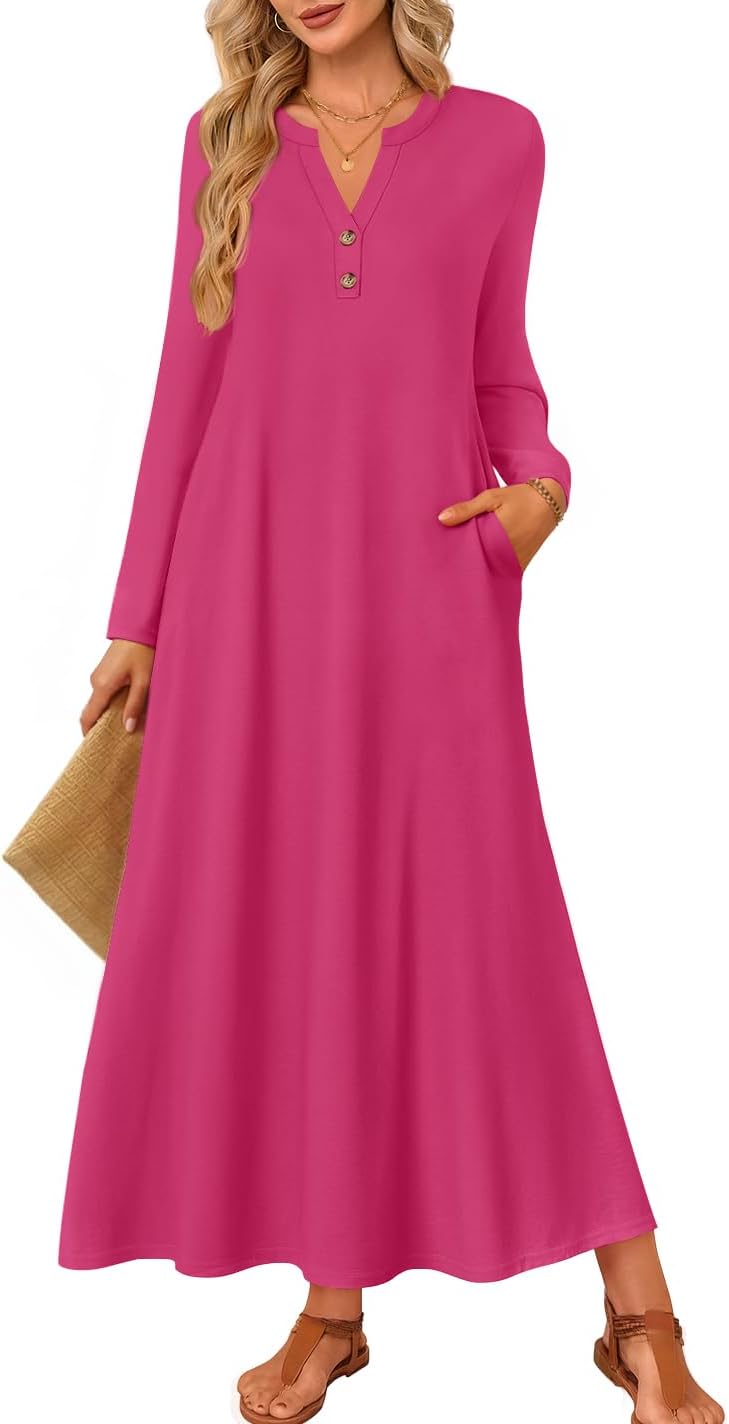ZESICA Fall Long Sleeve Comfortable Loose Maxi Dresses for Women 2026 Elegant Classy Winter Wedding Guest Dress-49