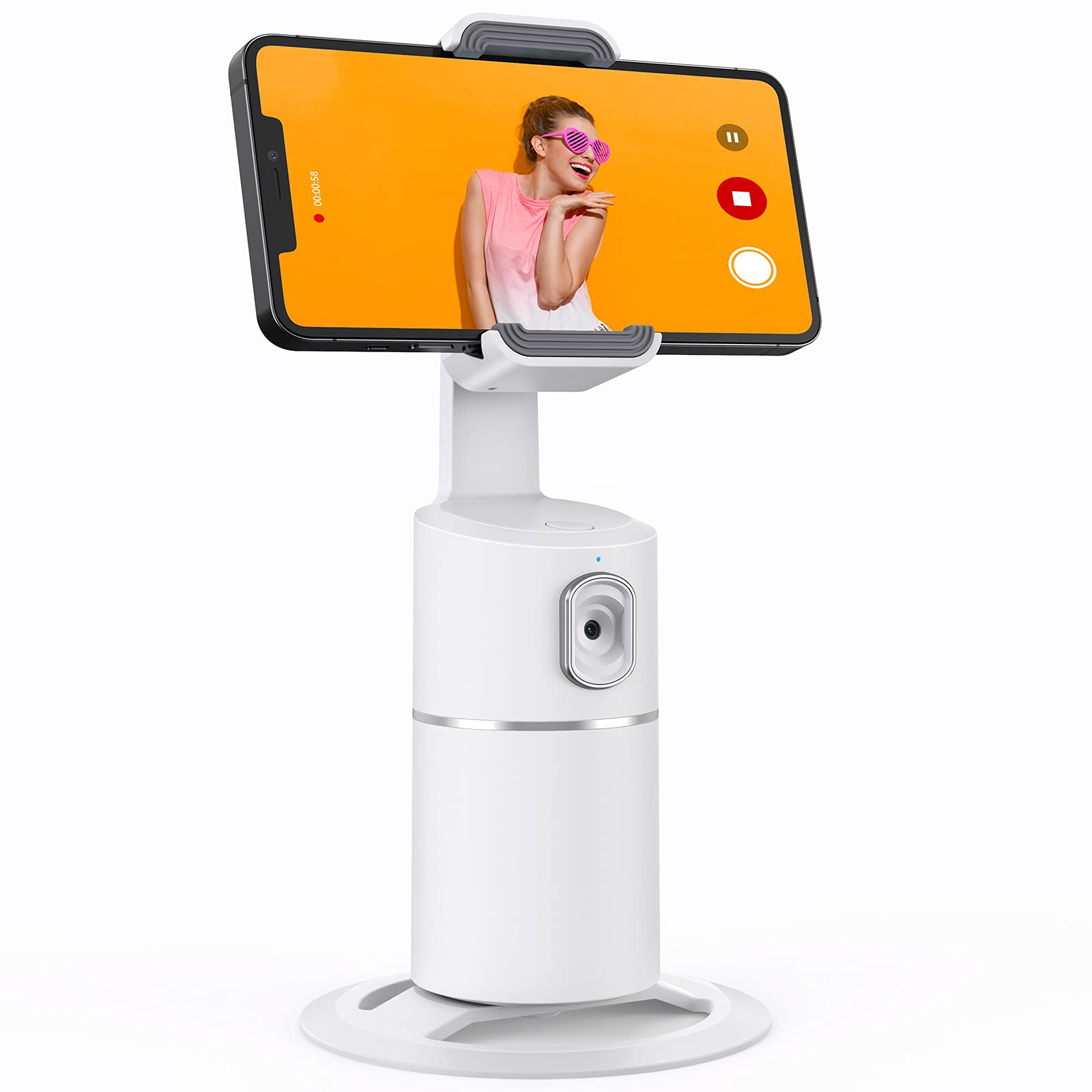 Auto Face Tracking Phone Holder, No App Required, 360° Rotation Face Body Phone Tracking Tripod Smart Shooting Camera Mount for Live Vlog Streaming Video, Rechargeable Battery-Black