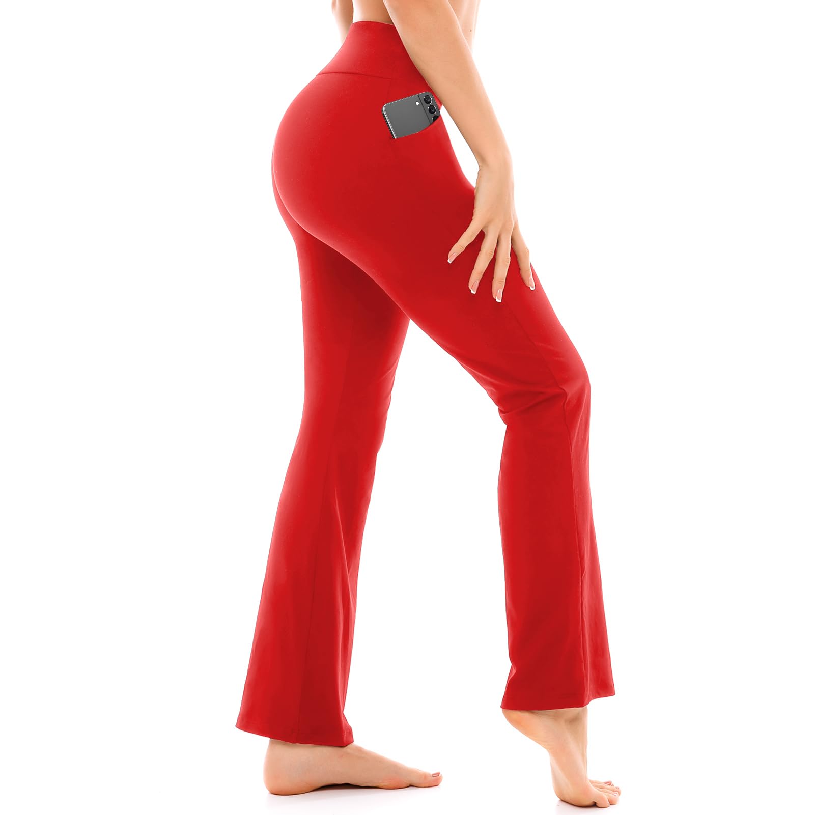 Walifrey Flare Leggings with Pocket for Women,High Waisted Opaque Flare Pants for Yoga Workout