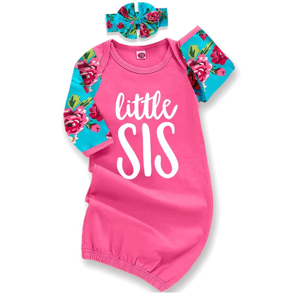 AMAWMW Newborn Baby Girl Little Sister Sleeper Gown Stripe Long Sleeve Nightgown Pajamas Gifts Stuff Essential Outfit