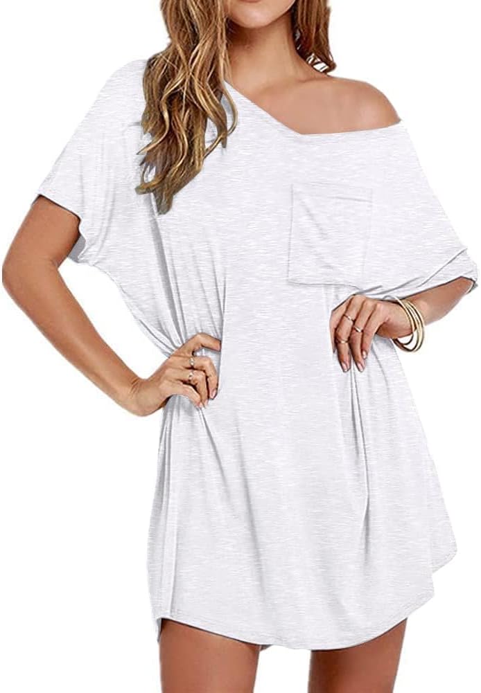 Ekouaer Womens Tshirt Nightgown Cotton V Neck Sleepshirts Comfy Casual Nightshirt for Women-18