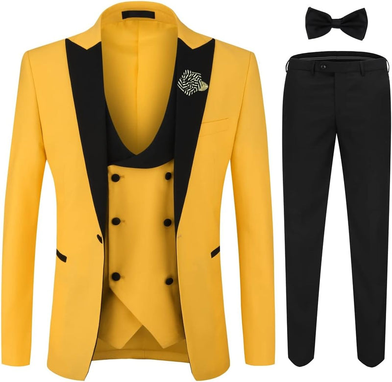YFFUSHI Men's 3 Piece Suit Slim Fit One Button Prom Suits Set Blazer Vest Trousers-63