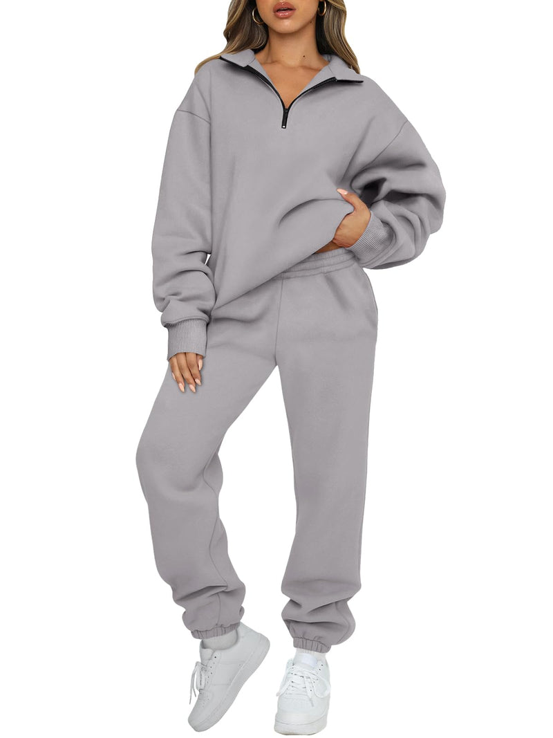 AUTOMET Women's Sweatsuits 2 Piece Outfits Lounge Sets Long Sleeve Half Zip Pullover and Baggy Sweatpants with Pockets-83