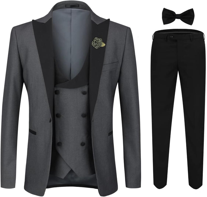 YFFUSHI Men's 3 Piece Suit Slim Fit One Button Prom Suits Set Blazer Vest Trousers-2