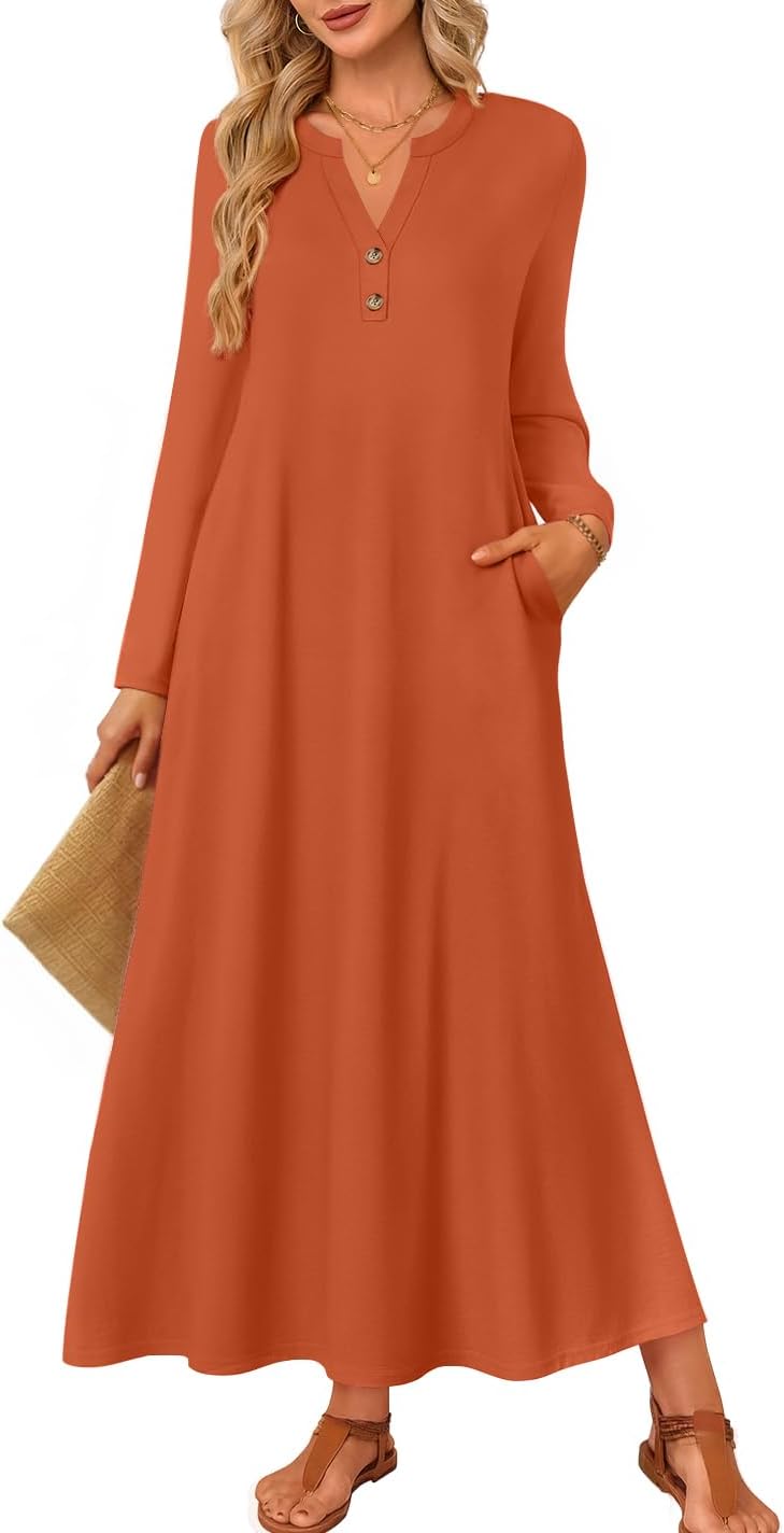 ZESICA Fall Long Sleeve Comfortable Loose Maxi Dresses for Women 2026 Elegant Classy Winter Wedding Guest Dress-27