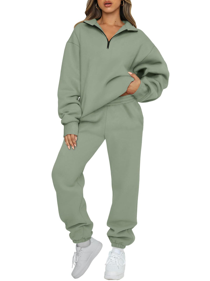 AUTOMET Women's Sweatsuits 2 Piece Outfits Lounge Sets Long Sleeve Half Zip Pullover and Baggy Sweatpants with Pockets-86