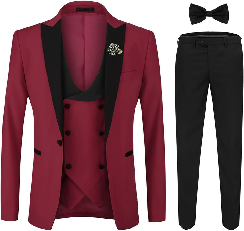 YFFUSHI Men's 3 Piece Suit Slim Fit One Button Prom Suits Set Blazer Vest Trousers-1