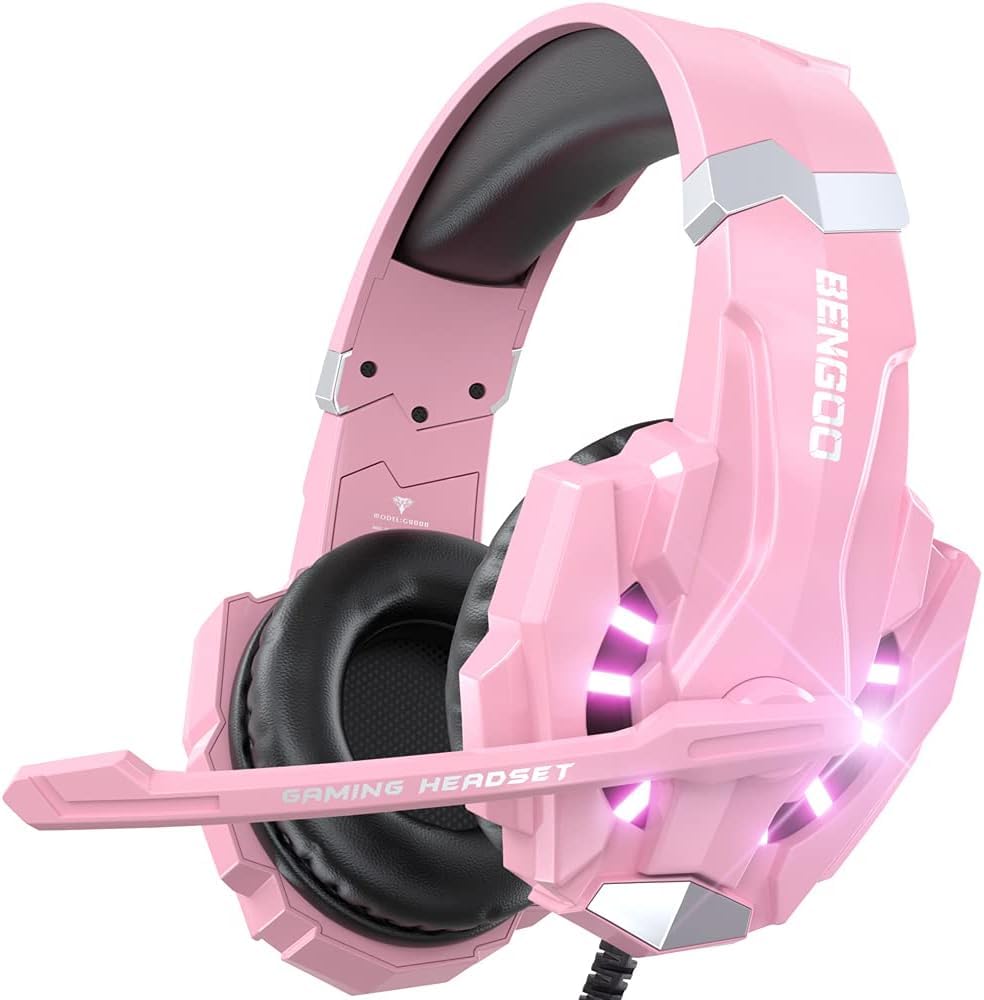 BENGOO G9000 Stereo Gaming Headset for PS4, PC, Xbox One Controller, Noise Cancelling Over Ear Headphones with Mic, LED Light, Bass Surround, Soft Memory Earmuffs (Orange)