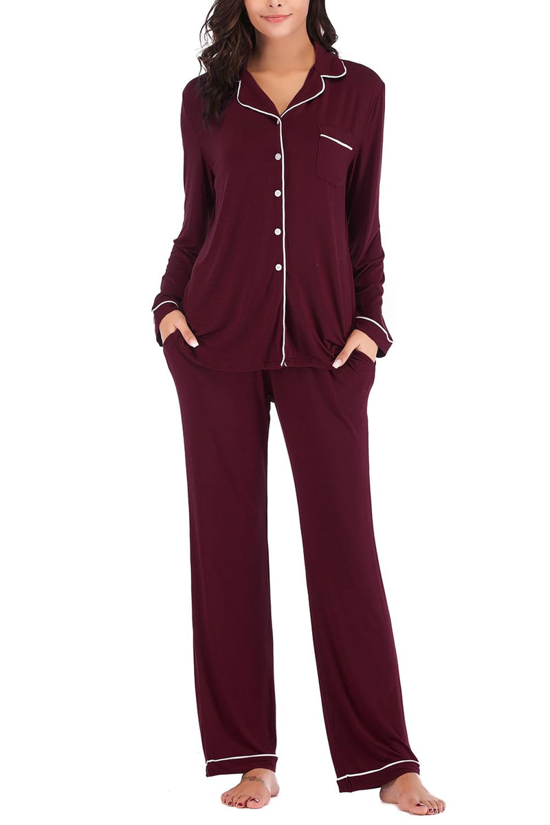 Aamikast Women's Pajama Sets Long Sleeve Button Down Sleepwear Nightwear Soft Pjs Lounge Sets-94