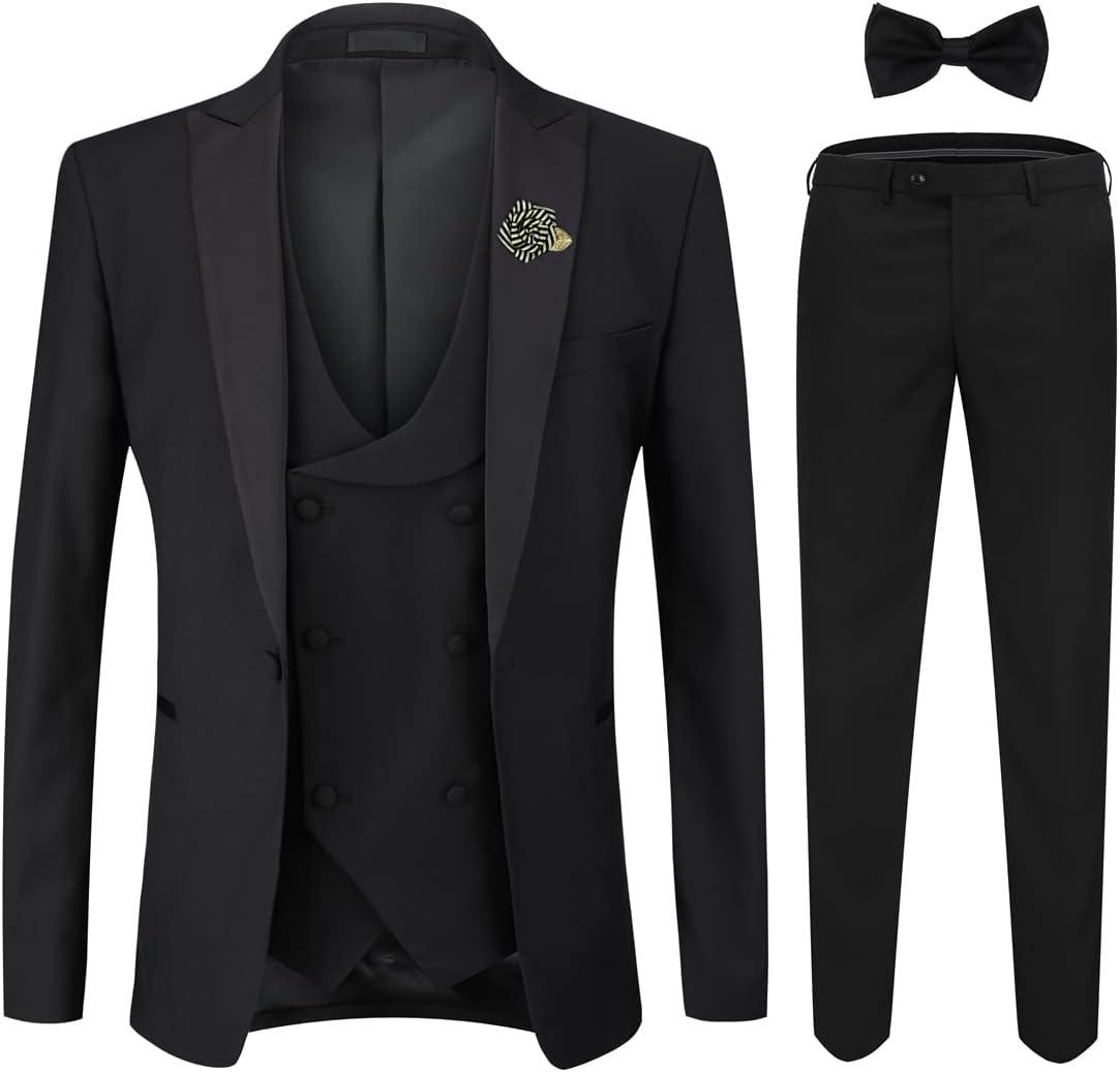 YFFUSHI Men's 3 Piece Suit Slim Fit One Button Prom Suits Set Blazer Vest Trousers-14