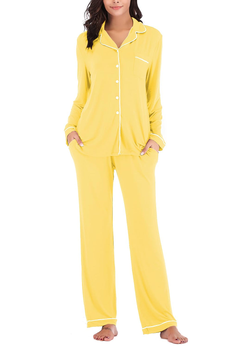 Aamikast Women's Pajama Sets Long Sleeve Button Down Sleepwear Nightwear Soft Pjs Lounge Sets-83