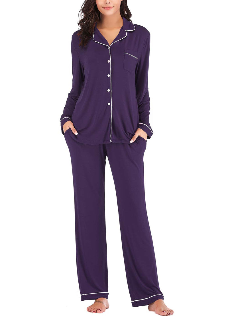 Aamikast Women's Pajama Sets Long Sleeve Button Down Sleepwear Nightwear Soft Pjs Lounge Sets-36