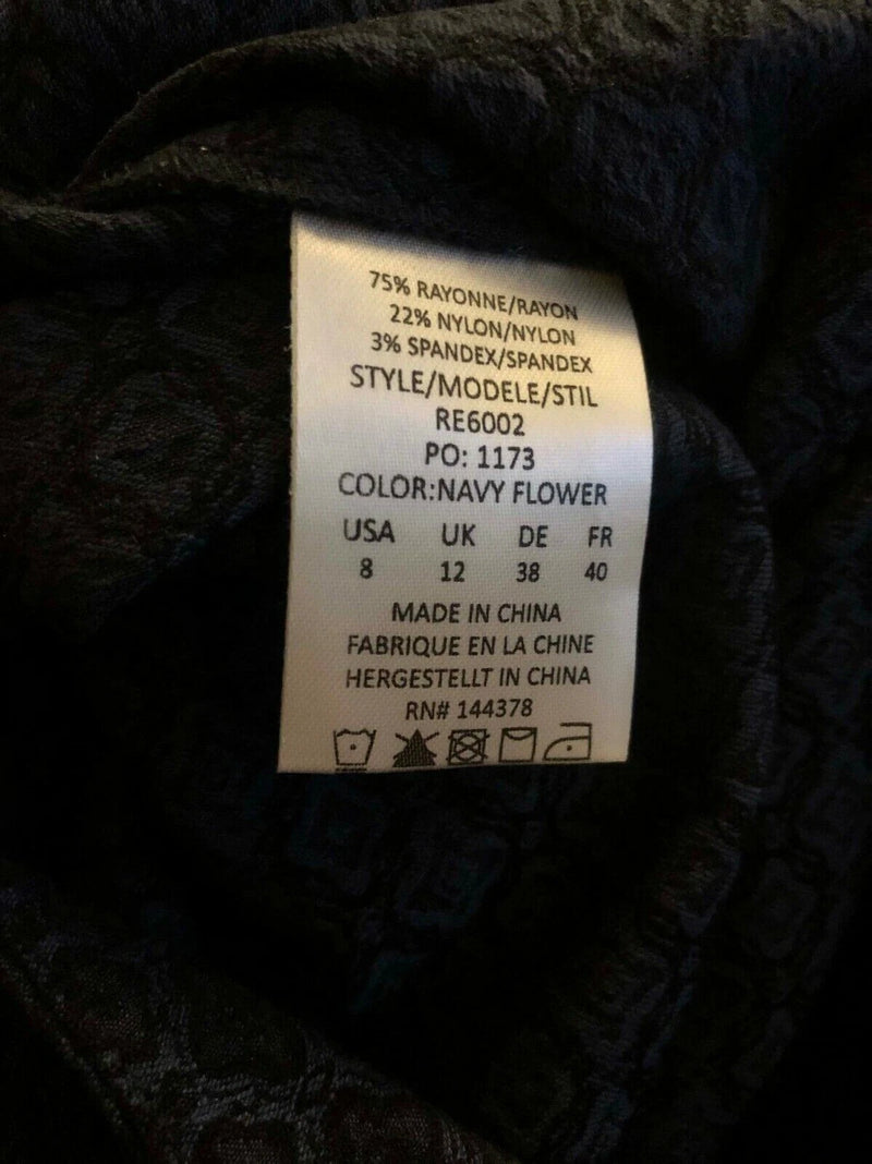 Rekucci Women's Ease into Comfort Capri with Button Detail, Navy flower, 8-4