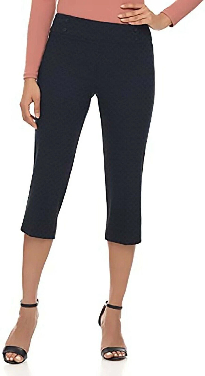 Rekucci Women's Ease into Comfort Capri with Button Detail, Navy flower, 8-1