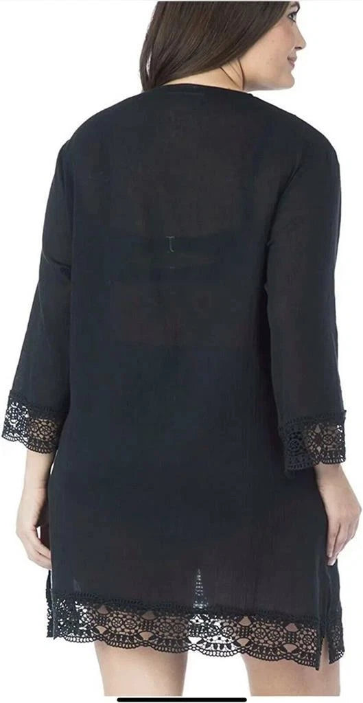 La Blanca Women's Plus-Size Island Fare V-Neck Tunic Cover Up Swimwear, Black 2X-3