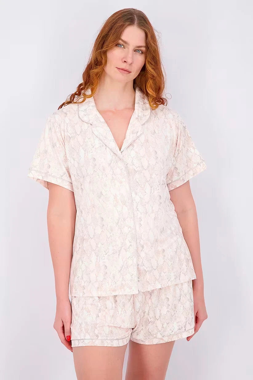Flora Nikrooz Women 1-Piece Short Sleeve Snakeskin printed Pajama Top, Pink, M