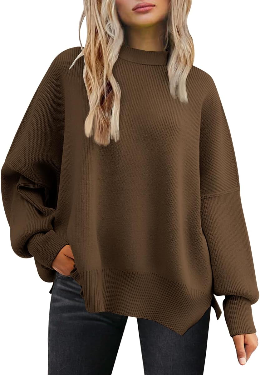 LILLUSORY Women's Oversized Batwing Sweaters 2025 Fall Outfits Trendy Crewneck Knit Side Slit Fashion Pullover Tops-55