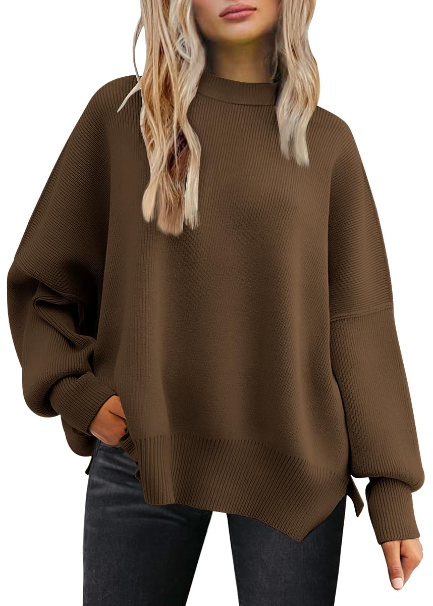 LILLUSORY Women's Oversized Batwing Sweaters 2025 Fall Outfits Trendy Crewneck Knit Side Slit Fashion Pullover Tops-36
